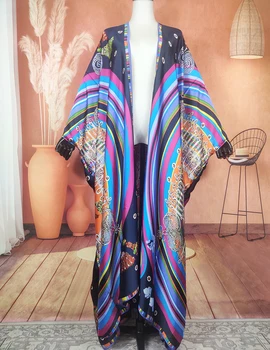 Bohemian Moda kadın Yaz Plaj Mayo Kimono 2022 Renkli Rahat Açık Ön Uzun Hırka Bayan İçin