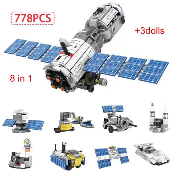 8 in 1 Uzay Aracı Uzay İstasyonu Yapı Taşları Güneş Enerjisi Roket uydu fırlatıcı Rakamlar Tuğla çocuk için oyuncak Hediye