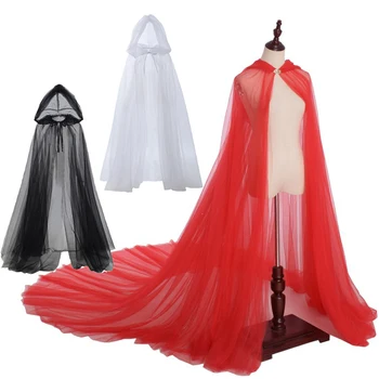 Cadılar bayramı Kostüm Kadınlar için Hood Tül Pelerin Pelerin Siyah Beyaz Kırmızı Düğün Bridals Kat Uzunluk Yumuşak Örgü Pelerinler