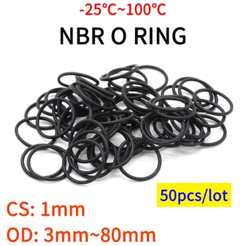 50 adet NBR O Ring Conta Conta Kalınlığı CS 1mm OD 3~80mm Nitril Bütadien Kauçuk Spacer Yağ Direnci Yıkayıcı Yuvarlak Şekil Siyah