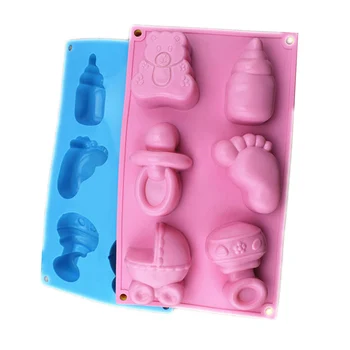 Parti Fondan Kek Dekorasyon Aracı 6 Delik Bebek Ayak Bebek Arabası Şişe Oyuncak silikon kalıp 3D Çikolata Şeker Jöle Kalıp