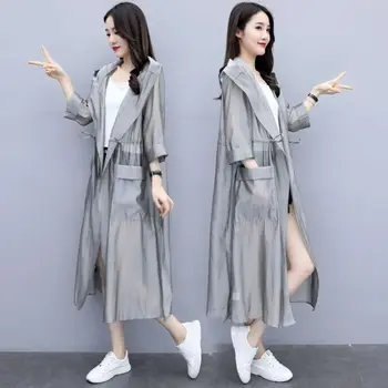 Moda Gri Hırka kadın Yaz Bluzlar Casual Uzun Kimono Pelerin Kadın Yaka Tunik Chemise Gevşek Çok Yönlü Trençkot