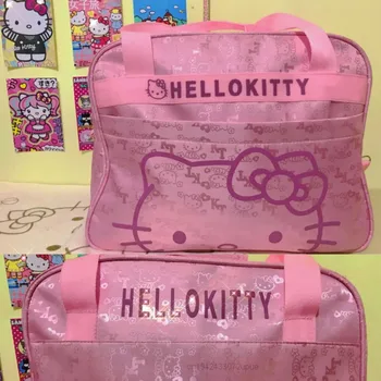 Hello-Kitty Seyahat Çantası Pembe Messenger Bagaj Çantası Karikatür Taşınabilir omuzdan askili çanta Büyük Kapasiteli Kanvas Çanta Lüks Tasarım Çanta