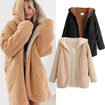 Vintage kapüşonlu parka Dış Giyim Palto Kadınlar Sıcak Çift Taraflı Lambswool Ceket Bombacı Geri Dönüşümlü Yumuşak Polar Kapşonlu Kuzu Kürk Ceket