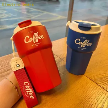 Yeni Moda 420 ml/620 ml Çift Paslanmaz Çelik Kahve Kupa Gayrimenkulünü Halat Taşınabilir Araba Kupa Termos Seyahat Bardak Hediye