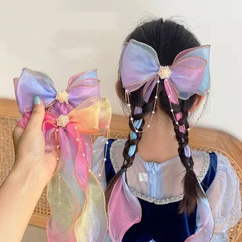 Yeni Kızlar Sevimli Renkli Şifon Yay Şerit Tokalar Çocuk Tatlı Saç Süslemeleri Kafa Bandı Saç Klipleri Moda saç aksesuarları