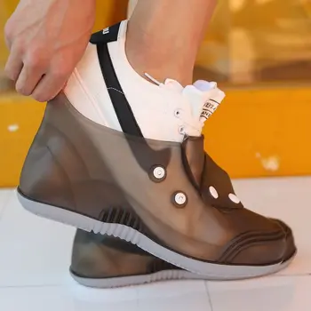 Moda Ayakkabı Üzerinde Kayma Erkekler ve Kadınlar Düğme Kapatma PVC Galoş 2021 Su Geçirmez kaymaz Kapakları Ayakkabı Kadın Rainboots