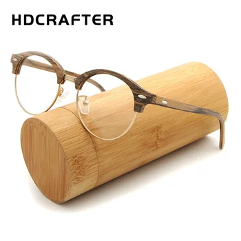 HDCRAFTER Erkek Kadın Gözlük çerçeve Vintage Yuvarlak Ahşap Miyopi Gözlük Gözlük Çerçeveleri Şeffaf Lens Bilgisayar okuma gözlüğü