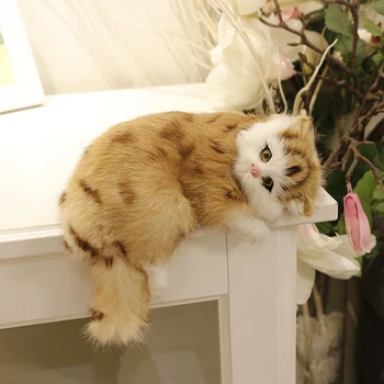 Gerçekçi Kedi peluş oyuncaklar Simülasyon Kedi Bebek Modeli Çocuk Hediye Doğum Günü Noel Hediyesi Masa Ev Dekor